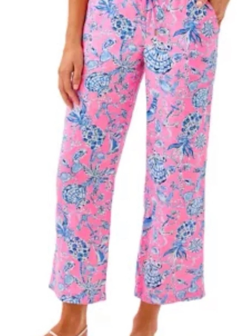 Lilly Pulitzer Linen Pink and Blue Seashell Drawstring Pants - Picture 6 of 6